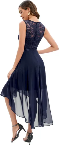 Vista 4 de Bridesmay Vestido de fiesta de cóctel con cuello en V y encaje floral para mujer, vestido formal de fiesta de graduación, boda, dama de honor