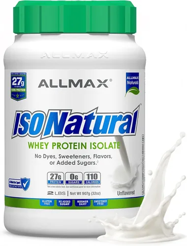 Vista 13 de ALLMAX ISONATURAL - Polvo aislado de proteína de suero de leche, 0.95 oz de proteína por cucharada, sin azúcar, cero grasa, 99% sin lactosa, sin