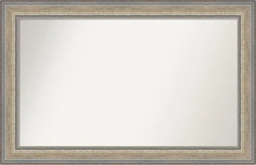 Vista 121 de Amanti Art Espejo de baño plateado para sobre el fregadero, 28 x 37 pulgadas, elegante espejo rectangular de peltre cepillado, marco de madera