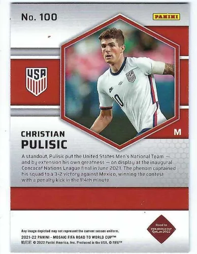 Vista 2 de CHRISTIAN PULISIC 2021-22 Panini Mosaic Road to FIFA World Cup Qatar 2022 Soccer #100 Card Chelsea FC USA Estados Unidos