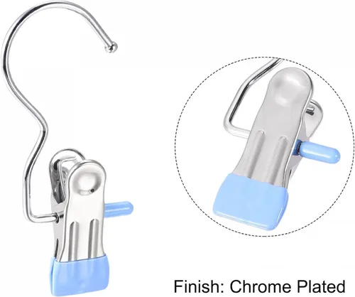 Vista 14 de uxcell Clips de lavandería con gancho, perchas de metal para botas cromadas, color negro, 4.488 in, 6