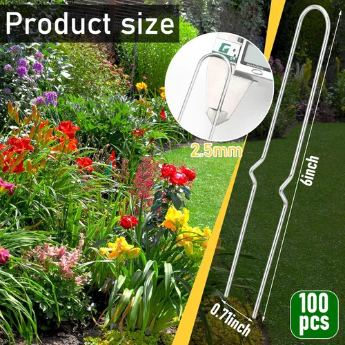 Vista 2 de Yaocom 100 estacas de riego por goteo de 6 pulgadas, estacas de manguera de jardín curvadas de metal en forma de U, piezas de tubería de riego