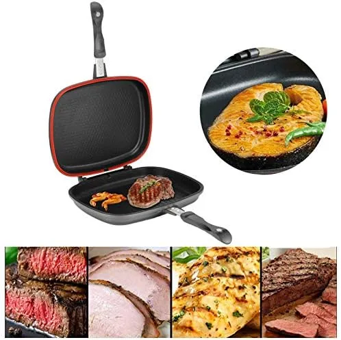 Vista 5 de CHICIRIS Sartén de doble cara, sartén de aluminio para cocina, parrilla doble multiusos para tortilla de huevo, sándwich, carne, barbacoa, panini
