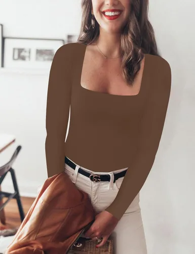 Vista 2 de Chunpin Body sexy de manga corta con cuello cuadrado para mujer, con doble forro