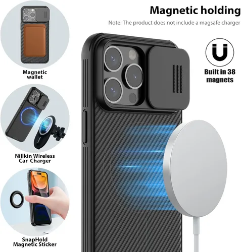 Vista 2 de Nillkin Funda magnética para iPhone 15 Pro Max con cubierta para cámara, CamShield Pro 15 Pro Max 5G Case 6.7 pulgadas, color negro