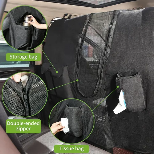 Vista 5 de Barrera de red para automóvil para SUV, barrera para mascotas con cuerda ajustable y bolsa de almacenamiento, barrera de valla para perros