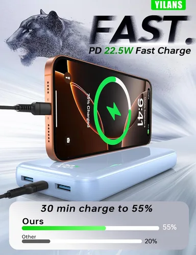 Vista 9 de Portable Charger,50000mAh Power Bank Built-in Cable, 22.5W PD USB C In & Out Fast Charging, External Battery Pack with 6 Output & 2 Input, Travel