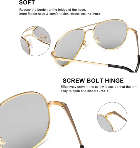 Vista 5 de Gafas de sol fotocrómicas polarizadas para hombre, gafas de sol deportivas de aviador, protección UV 400 con marco de metal grande