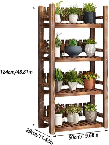 Vista 7 de Soporte de madera para plantas de 4 niveles, fácil de montar, estante de madera multifuncional para plantas, soporte de madera para múltiples