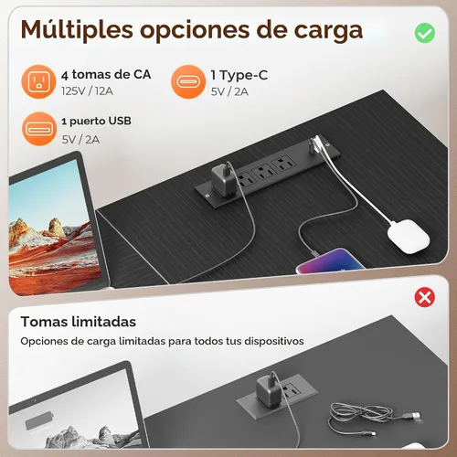 Vista 5 de Huuger Escritorio en forma de L de 55 pulgadas con cajones de tela, escritorio reversible para juegos para computadora con tomas de corriente
