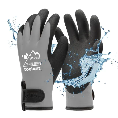 Vista 29 de Guantes impermeables para hombres y mujeres, guantes para congelador con agarre, doble recubrimiento de nitrilo para repelente extremo al aceite