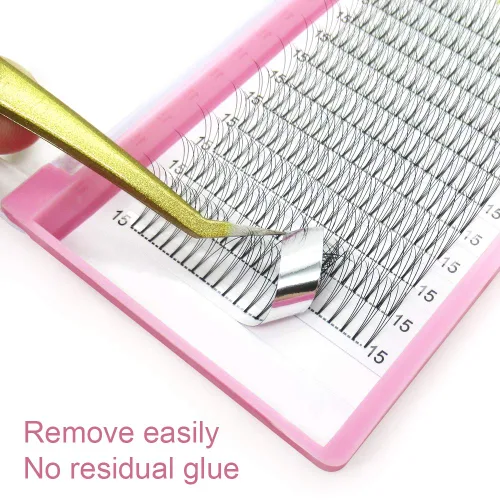 Vista 4 de Extensiones de pestañas postizas de volumen 3D-C-0.07-0.50 pulgadas, extensiones de pestañas postizas con tallo corto, extensiones de pestañas