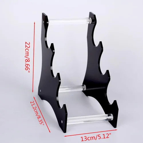 Vista 2 de Soporte acrílico para sable de luz de escritorio, estante de exhibición escalonado horizontal de 3 niveles para la mayoría de los sables de luz