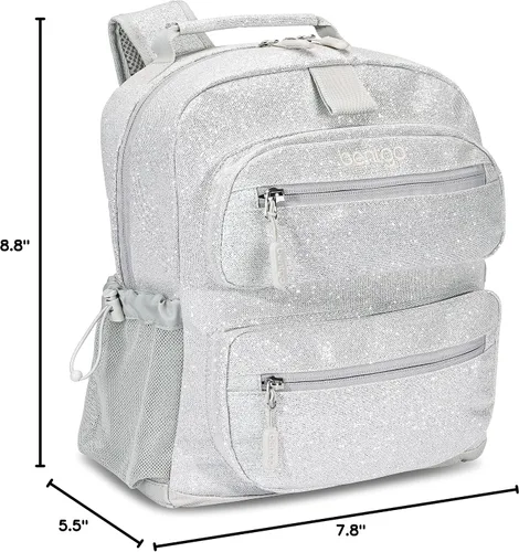 Vista 4 de Bentgo® Juego de fiambreras para niños de 5 compartimentos con mochila ligera de 14 pulgadas para niños (edición con purpurina - plateado)