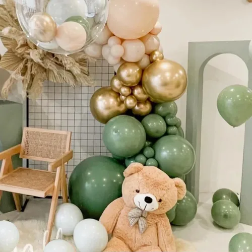 Vista 5 de MEBAY Kit de arco de globos de oro verde, blanco, 146 piezas de confeti dorado cromado metálico verde aguacate y globos de látex blanco