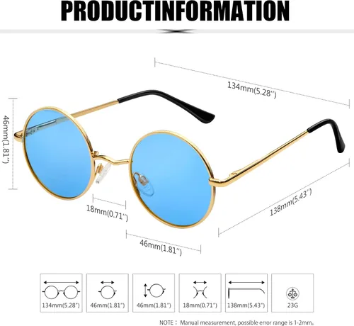 Vista 30 de KANASTAL Gafas de sol redondas polarizadas para mujeres y hombres, estilo hippie con protección UV400