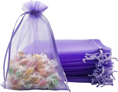 Vista 17 de Jexila 120 bolsas de organza transparente de 5 x 7 pulgadas, bolsas de regalo con cordón de malla pequeñas para joyas, bodas, fiestas, baby shower