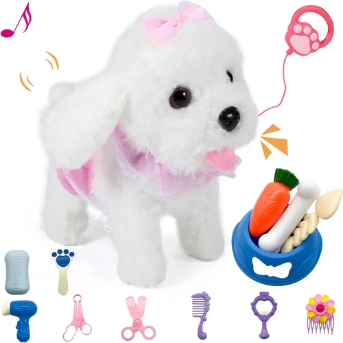 Vista 8 de Juguete de Cachorro de Peluche Interactivo que Camina, Perro Robot Electrónico con Control Remoto Cola Realista que Menea, Juego de Aseo Rico