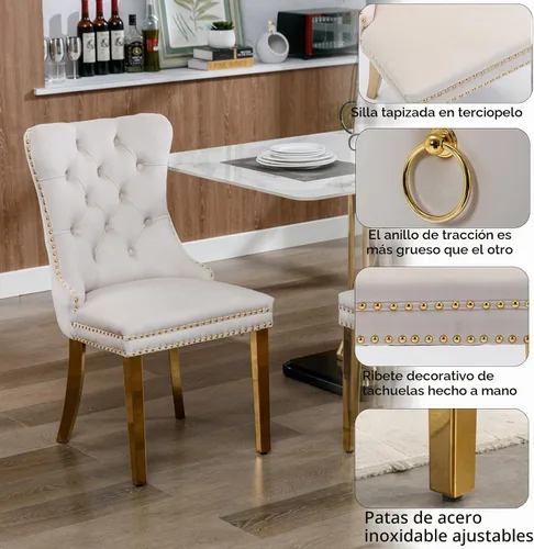 Vista 7 de Juego de mesa de comedor moderna de mármol sintético de oro blanco de 68 pulgadas para 6, juego de mesa rectangular de 7 piezas con patas de acero