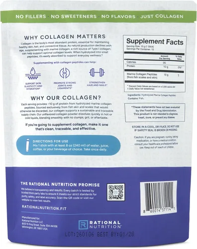 Vista 2 de Péptidos de colágeno marino hidrolizados, fabricados con Nippi Peptide® de Japón, 0.35 onzas de colágeno tipo I por porción, apoya la salud