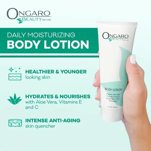 Vista 3 de Loción corporal orgánica, hidrata la piel seca, antiedad con fresco aroma limpio, fabricado con tecnología probiótica, células madre de manzana