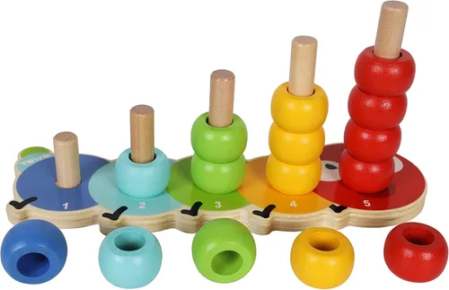 Vista 6 de TOWO - Juego de anillos apilables de madera, apilador de anillos de conteo 15 piezas