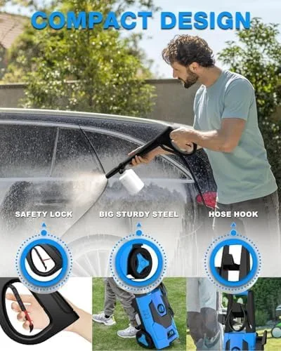 Vista 7 de FIOCCO Lavadora a presión, 4800PSI Lavadora eléctrica portátil con cable de 35 pies, manguera de 20 pies para automóviles, entradas, patios, vallas