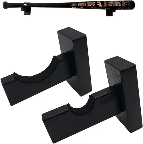 Vista 6 de Soporte de pared para bate de béisbol, soporte de madera maciza con tornillos ocultos para sóftbol y béisbol