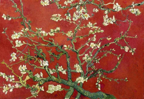 Vista 2 de Wall26 - Papel tapiz en color cobre con estampado de "Almendro en flor" de Vincent Van Gogh