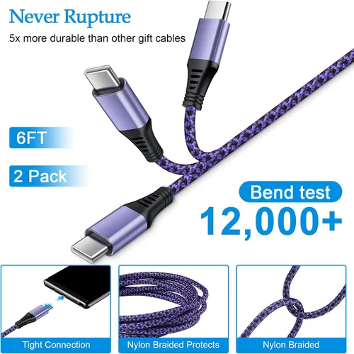 Vista 6 de Paquete de 2 cables USB tipo C de carga rápida para Google Pixel 6, cable de carga tipo C para Google Pixel 8 Pro/8/7a/7 Pro/6a/5a/4a/5; Samsung
