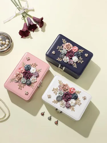 Vista 3 de AOSIFIEL Joyero y organizador para mujeres, adolescentes, niños, aretes, joyero con colgador de collar, caja de joyería de pie de piel sintética
