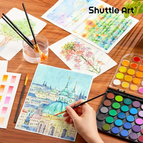 Vista 6 de Shuttle Art Juego de 58 pinturas de acuarela, 48 colores para acuarela, con 10 pinceles de pintura para principiantes, artistas, niños y adultos
