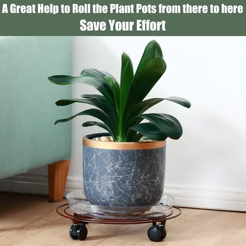 Vista 6 de 6 paquetes de 12 pulgadas de metal grande para plantas con ruedas, soportes rodantes para plantas de hierro forjado, base de rodillos para plantas