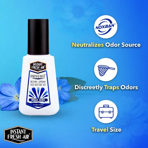 Vista 4 de Priventi - Spray para inodoro y baño eliminador de olores para hombres, hasta 120 usos, eliminación de olores de tamaño de viaje para #2 - Para