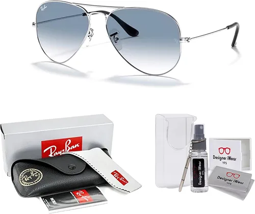 Vista 21 de Ray-Ban RB3025 - Lentes de sol de aviador de metal para hombre y mujer + paquete con kit de cuidado de gafas iWear de diseñador