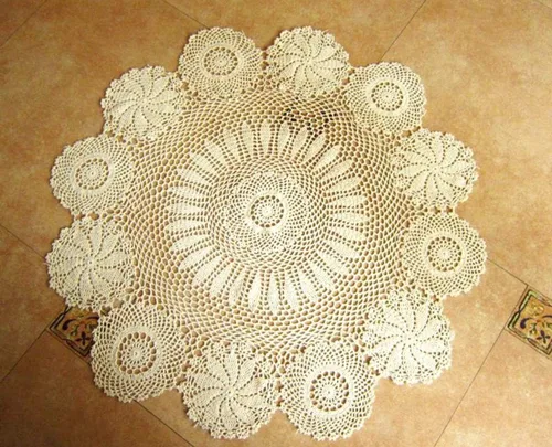 Vista 9 de Hetao Mantel redondo de ganchillo 100% algodón hecho a mano, fundas de mesa de encaje, beige, 27 pulgadas