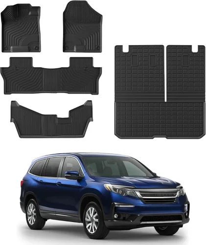 Vista 10 de Rongtaod Alfombrillas de piso compatibles con Honda Pilot 2016-2022 de 7 asientos, alfombrilla de maletero, alfombrilla de carga, forro de carga