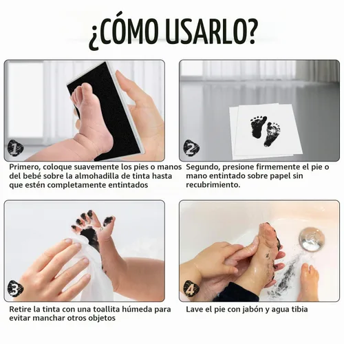 Vista 3 de Almohadilla de tinta, 5x4'' lavable no tóxica para huellas de pies y manos de bebé, negro