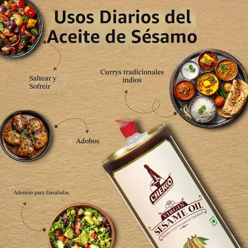 Vista 11 de CHEKKO Aceite de sésamo prensado en frío 100% puro, 1 litro (33 fl oz)