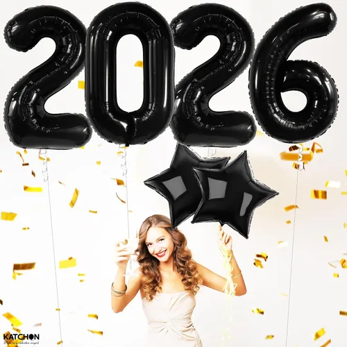 Vista 6 de Katchon, Globos gigantes negros grandes 2026 – 42 pulgadas Globos de graduación 2026 con globos de estrella negra para decoraciones de graduación