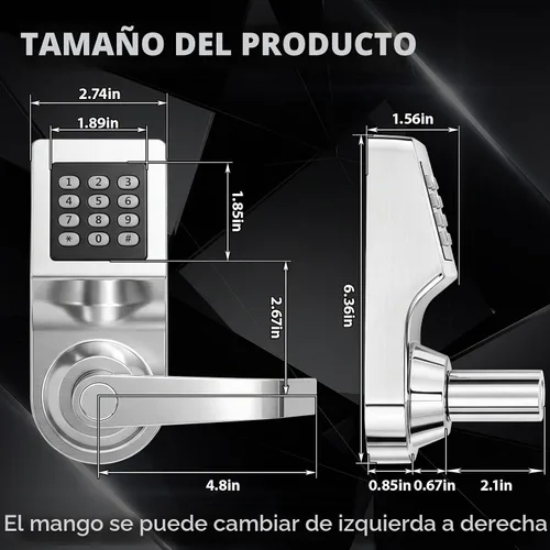 Vista 2 de Hicarer Paquete de 1 cerradura de puerta con teclado comercial con asa Plateado
