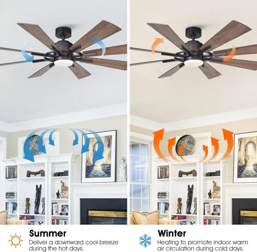 Vista 9 de Ventiladores de techo con luces y control remoto, ventilador de techo de granja de 60 pulgadas con luz para dormitorio, sala de estar, ventiladores