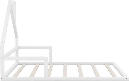 Vista 5 de Harper & Bright Designs Cama de suelo de tamaño matrimonial con cabecera en forma de casa, marco de cama Montessori, cama de plataforma, cama