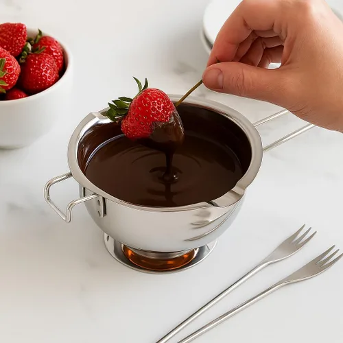 Vista 2 de Mrs. Anderson's Baking Olla para derretir chocolate con boquillas de vertido, acero inoxidable pesado, capacidad de 2.5 tazas