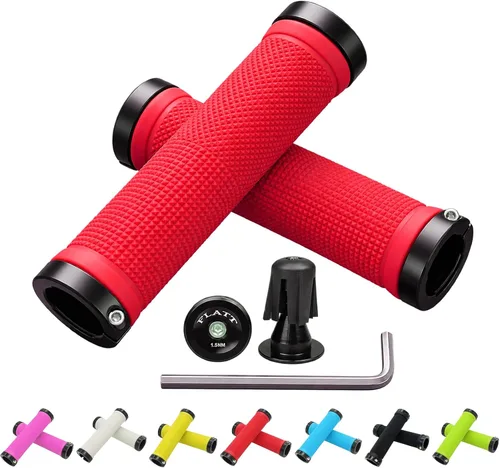 Vista 14 de PLATT - Puños de manillar de bicicleta con gomas de goma coloridas Puños de bicicleta cómodos para bicicletas BMX/MTB verde (Green+End Caps)
