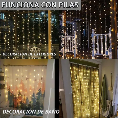 Vista 4 de Solhice Luz de cortina para ducha, 180 LEDs impermeables con batería, luces de hadas para cortina de 72 x 72 pulgadas con 10 ganchos para ducha