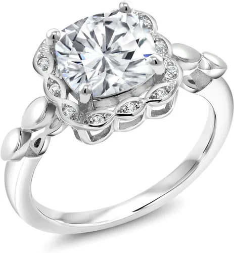 Vista 58 de Gem Stone King Anillo de compromiso de plata de ley 925 de 0.315 in con piedra natal y zafiro blanco creado Anillo de compromiso de boda
