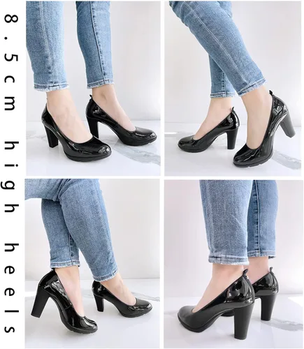 Vista 4 de JENN ARDOR Zapatos de tacón grueso para mujer zapatos de plataforma cómodos redondos cerrados tacón de bloque zapatos de tacón alto zapatos