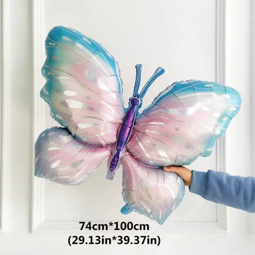 Vista 6 de Kit de arco de guirnalda de globos de mariposa, 148 globos rosa pastel y morado con alas de hada, globo de aluminio de mariposa para bodas