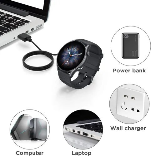 Vista 3 de Lamshaw Compatible con el cargador Amazfit T-Rex 2, cable de carga USB de repuesto compatible con Amazfit GTR 3 Pro/GTR 3 / GTS 3 / T-Rex 2 / GTS 4